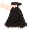 Bundles brésiliens de cheveux humains avec fermeture à lacet 4X4 Moyen gratuit en trois parties Kinky Curly 4Pcs / lot Bundles de cheveux vierges avec fermetures