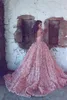 2018 rose chérie sans manches robes de soirée A-ligne 3D appliques robes de bal dos fermeture éclair balayage train sur mesure fête formelle luxe