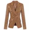New Fashion Fall Winter 2017 Designer Blazer Women's Lion Metal Buttons Double Breasted Blazer Jacket Outer Coat Gold