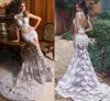 Sexy Illusion Branco Mermaid Lace Vestidos alta Neck Arábia Árabe Longo Prom vestidos de verão vestidos de noite formal