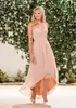 Blush Pink Chiffon High Low Bridesmaid Dresses Cheap Halter Pleats Back Zipper Long Beach Country Garden Maid Of Honor Gowns HY259