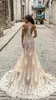 Champagne Julie Vino Wedding Dresses Off Shoulder Deep Plunging Neckline Bridal Gowns Sweep Train Lace Wedding Dress Custom Made