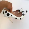Black-and-white dot thin-heeled pekade höghälsade skor 8,10,12cm fashionabla sexiga kvinnors skor, skräddarsydda 33-45 meter