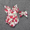 2020 Nyfödda baby Romper Girls Summer Floral Rompers Headhand 2st Set Baby Girls Spädbarn Blomma Jumpsuit kläder kläder 024M4975297