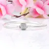 Beautiful Women CZ Pave Clasp Bracelet with LOGO Engraved In 925 Sterling Silver for Women Pandora Bracelets Bangle Wedding Gift