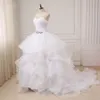 Fashion Ball Gown Ruffles Wedding Dresses Sweetheart Crystal Rhinestones Organza Backless Court Train Pleated Wedding Gowns Vestido
