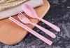 Bestek set schattige draagbare reizen volwassen tarwe stro camping picknick set cadeau kind kantoor mensen servies qw8380