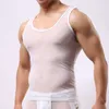 PERSON Genomskinliga linne för män Compression Mesh Top Ärmlös undertröja Herr Bodybuilding Stringers Elastiska