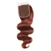 Färgad Auburn Virgin Indian Human Hair Buntar med stängning Kroppsvåg 3st # 33 Mörk Auburn Weaves 3 Bundle Deals with Lace Closure 4x4