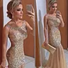 Glittering Crystal Champagne Prom Dresses Sexy Backless Sheer Neck Sparkle Gold Rhinestones Long Party Pageant Dresses 2024 Evening Gowns