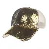 Sirène paillettes paillettes casquettes queue de cheval chapeau fille Softball chapeaux trou arrière poney queue maille Baseball 50