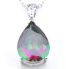 LuckyShine Excellent Shine Rainbow Mystic Topaz Pendants Silver Necklace Pear shape Zircon Pendants Jewelry 10 Pcs Free Shippings