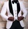 Brand New White Paisley Groom Tuxedos Excellent Groomsmen Blazer Men Formal Suit Party Prom Suit(Jacket+Pants+Bows Tie+Vest)NO:203