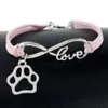 Vintage Silver LOVE Infinity Charms Cat Dog Paw Prints Bracelet Bangle For Women Mixed color Velvet Rope Bracelets Jewelry Gifts