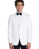 Högkvalitativ brudgum Tuxedos One Button White Shawl Lapel Groomsmen Bästa Man Suit Mens Bröllopskläder (Jacka + Byxor + Tie) No: 1265