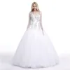 Superbe robe de bal robe de mariée Illusion manches longues transparente avec perles paillettes dos ouvert robes de mariée grande taille