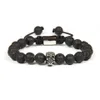 New Religious Bracelet Wholesale 10pcs/lot 8mm Lava Rock Stone Antique Silver Stainless Steel Skull Macrame Bracelets Not Fade