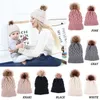 2PCS Frauen Kinder Baby Kind Warme Winter Stricken Beanie Pom Bobble Hut Häkeln Ski Cap FF060BK3086983