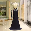 Dark 60724 Navy Vintage Evening Dresses High Neck Sleeveless Prom Back Zipper with Applique Sweep Train Size US2-16 Formal Party Gowns