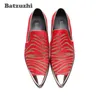 Batzuzhi 이탈리아 스타일 남성 신발 금속 모자 정품 가죽 신발 남자 Zapatos Hombre 붉은 웨딩 신발 남성 파티 클럽, 크기 38-46