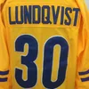 2014 TEAM SWEDEN koszulki hokejowe męskie 30 Henrik Lundqvist Vintage żółta szyta koszulka S-XXXL