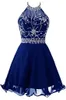 2019 Sexy Crystal Halter Mini Prom Dresses z Cekiny Lace Up Plus Size Homecoming Cocktail Party Specjalna okazja Suknia Vestido Fiesta BH50