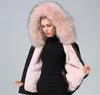 Nylon bomber jackets pink raccoon fur trim itlay female warm coats pink rabbit fur lining black bomber parkas