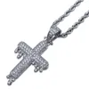 Iced Out Drop Cross Pendant Necklace Micro Pave Zircon Brass Gold Silver Color Plated Hip Hop Mens Jewelry271C