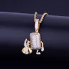 New Men's Jewelry Hip Hop Pendant Necklace Iced Out Microphone Holding Money Bag Gold Silver Color Cubic Zircon Free Rope Chain
