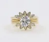 Unik bladdesign 18K Rose Gold and Silver White Sapphire Diamond Wedding Engagement Ring Set Storlek 512276Y4423513