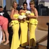 Elegant Real Image Bridesmaid Dresses Customed Long Sweetheart Bright Peplum Bridesmaids Dress Daffodil Evening Prom Party Gowns On Sale