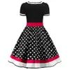 KENACK V Yaka Kısa Kollu Polka Dot Baskı Yaz Kadınlar Vintage Elbise Kemerler Parti Feminino Vestidos Rockabilly Salıncak Elbiseler