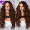 HotSelling Middle Part Two Tone Ombre 1B / Medium Brown Ombre Paryk Body Wave Hair Lace Front Wig Syntetiska African American Wigs