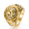 Cores de ouro clássico estilo masculino punk hip hop anel legal cabeça de leão banda anel de ouro jóias