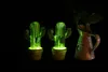 Criativo Luzes Da Noite Olhos Proteção Resistente Ao Desgaste Candeeiro De Mesa Cactos Forma LEVOU Luz Verde Em Vasos De Plantas 13 5j ...