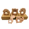 Baby Trä Teether Natur Nursing Baby Wood Teething Toy Wood Owl Dog Hedgehog Shape Soothers Chewing Pendant DIY Tillbehör