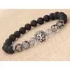 Natural matte preto prata leão cabeça buddhist buddha meditação contas pulseiras jóias oração bead pulseira