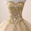 2018 Pas Cher Images Réelles Or Appliqued Robe De Bal Robes De Quinceanera Chérie Tulle Longueur De Plancher Doux 16 Robes Robe De Soirée2232802