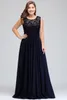 Novo simples modesto escuro marinho chiffon vestidos de dama de honra plus size 2018 barato colher sem mangas uma linha formal casamento convidados festa we2106888