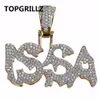 TOPGRILLZ Moda Hip Hop Placcato color oro Iced Out Micro pavimentato brillante CZ Stone Letters Combina collana pendente per uomo Fifts