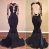 2019 New Sexy African Black and Gold Mermaid Prom Dresses High Neck Sexy Open Back Long Sleeve Prom Evening Gowns vestidos de novia