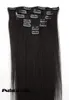Extensions de cheveux humains européens Remy à double tirage, cheveux humains soyeux et lisses, tête complète, extensions de cheveux à clips, 7 pièces, 12 à 26 pouces, couleur naturelle