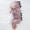 Bébé barboteuses à capuche enfant en bas âge mignon 3D dinosaure combinaisons chaud automne coton Onesies solide rose gris Costume enfants vêtements de créateur YL617