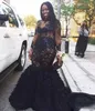 2K18 Africano Plus Size Prom Dresses Charme Sheer vedere attraverso la sirena Rose-Floral Train abiti da sera maniche lunghe abito da sera appliqued