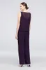 Purple Beaded Mother of the Bruid Pant Suits V-hals Drie stukken Bruiloft Gastjurk Plus Siffo Chiffon Moeders Groom Jurken