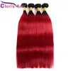 Hohe qualität farbig 1b rote menschliche Haarverlängerungen seidig gerade malaysische Virgin Ombre webt günstige zweifarbige rote ombre bundles Angebote 3 stücke