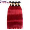 Dark Roots 1B Red Silky Straight Ombre Weave Bundles Peruvian Virgin Human Hair Extensions Cheap Two Tone Black Red Ombre Weft On Sale