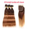 Brazilian Virgin Straight Hair Weave With Closure Ombre Human Hair Bundles With Closure Colored Two Tone 4/30# Blonde Human Hair