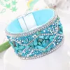 Natural Irregular Gravel Stone Crystal Magnetic Wrapped Wristband Bracelet Wide Leather Cuff Bangles for Women Jewelry