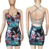 Vrouwen Sexy Mini Slip Dress Semen Night Party Jurk Bodycon Spaghetti Strap V-hals Jurken Backless Print Flowers Clubwear Ballroom Dansen